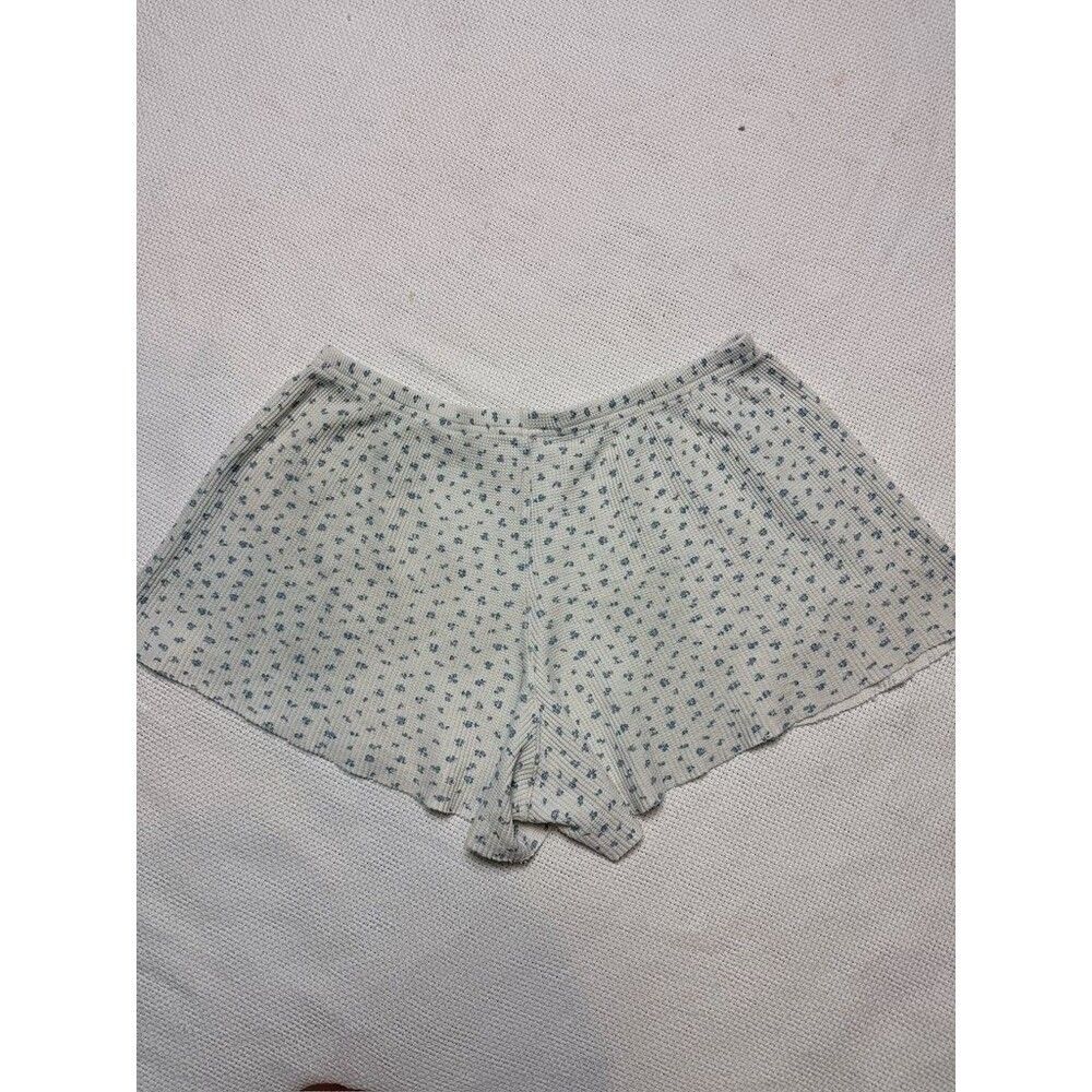 Brandy Melville Cream Knit Lounge Shorts with Blue Floral Print made in Italy